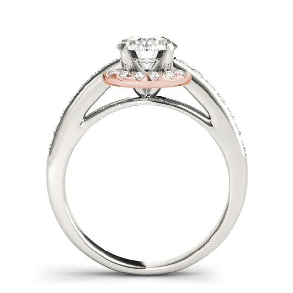 Halo Diamond Engagement Ring Mounting in White and Rose Gold