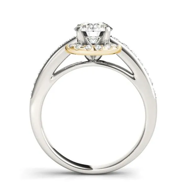 Halo Diamond Engagement Ring Mounting in White and Yellow Gold