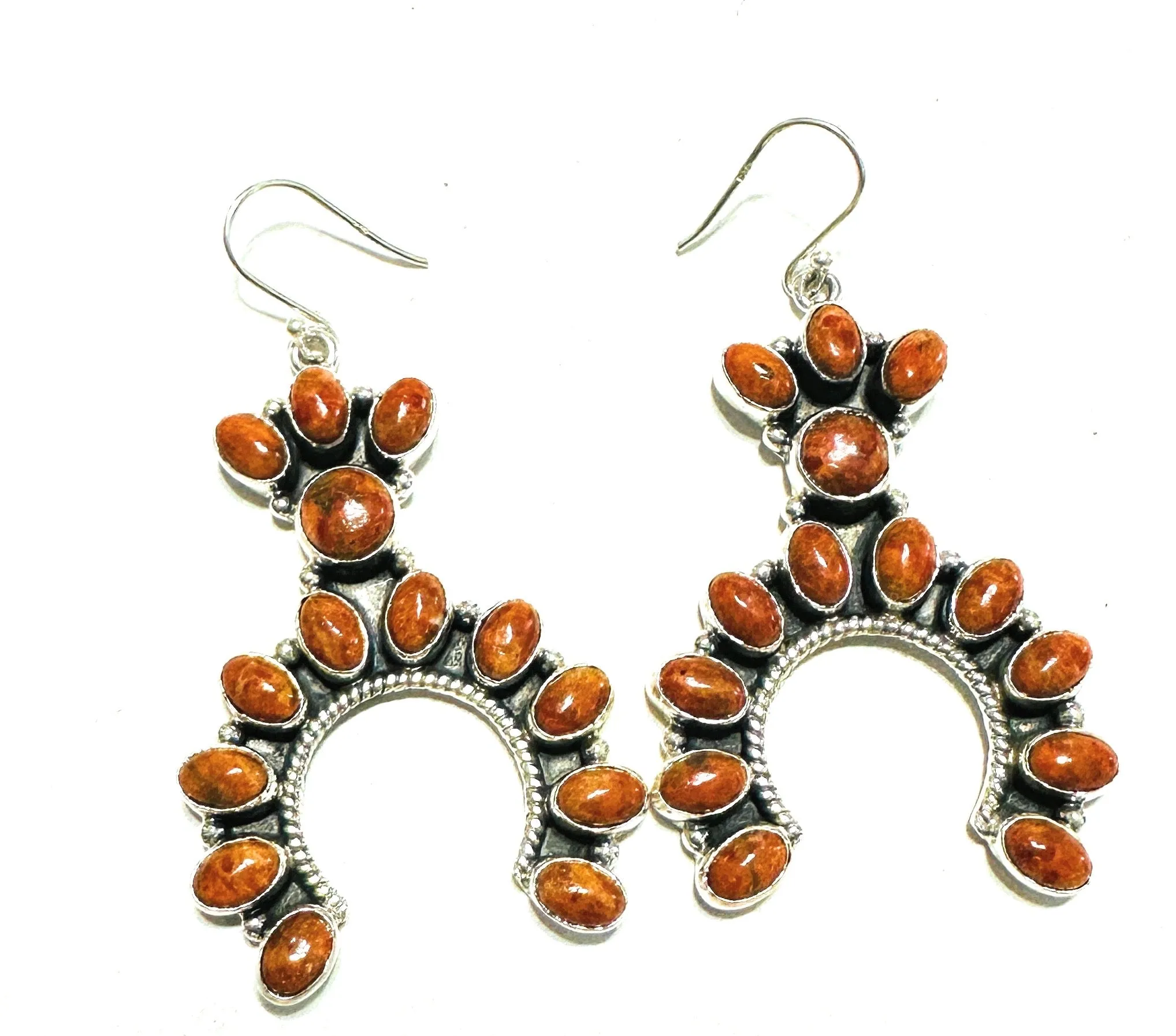 Handmade Apple Coral & Sterling Silver Naja Style Dangle Earrings Signed Nizhoni