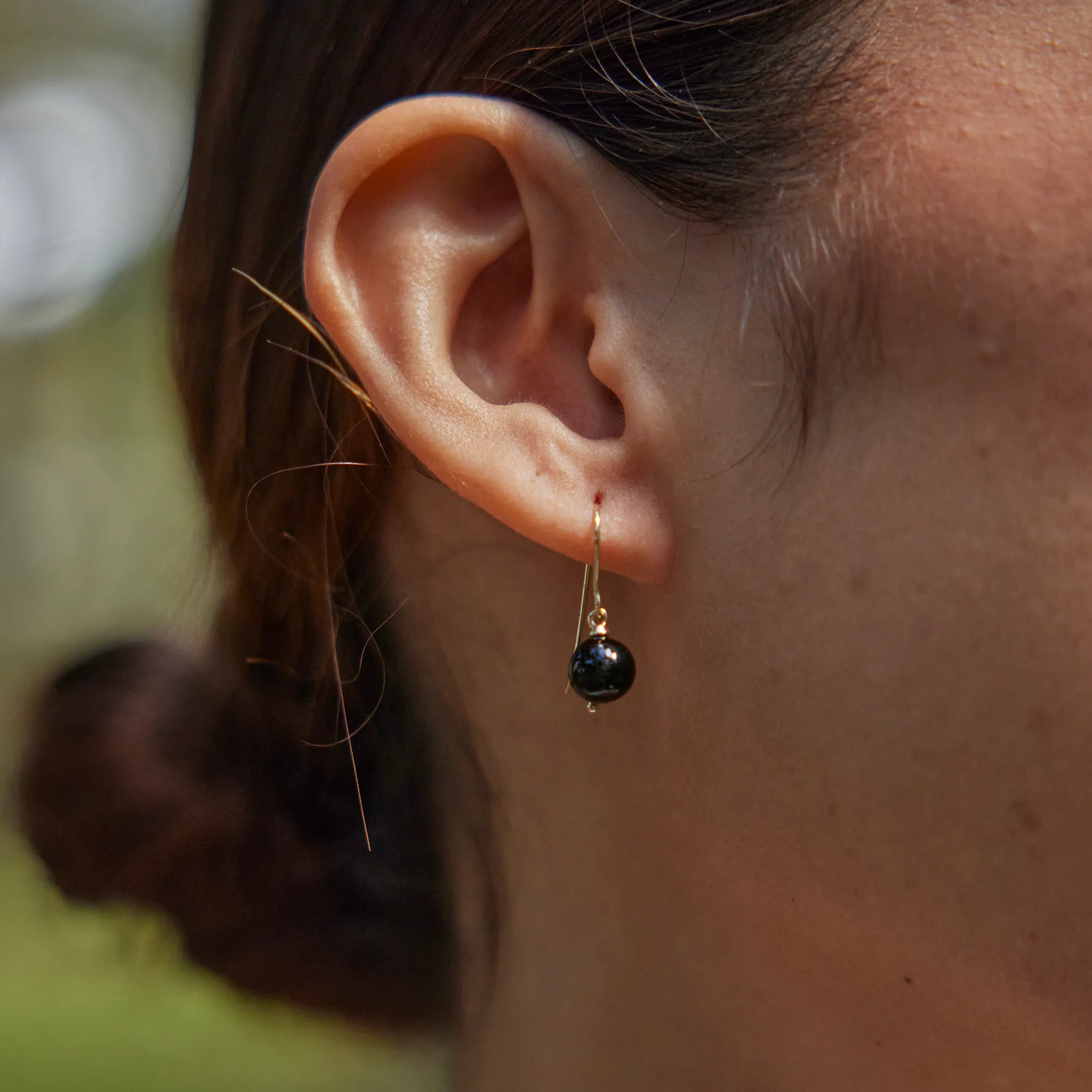 Hawaiian Black Coral Earrings in Gold -  7-7.9mm