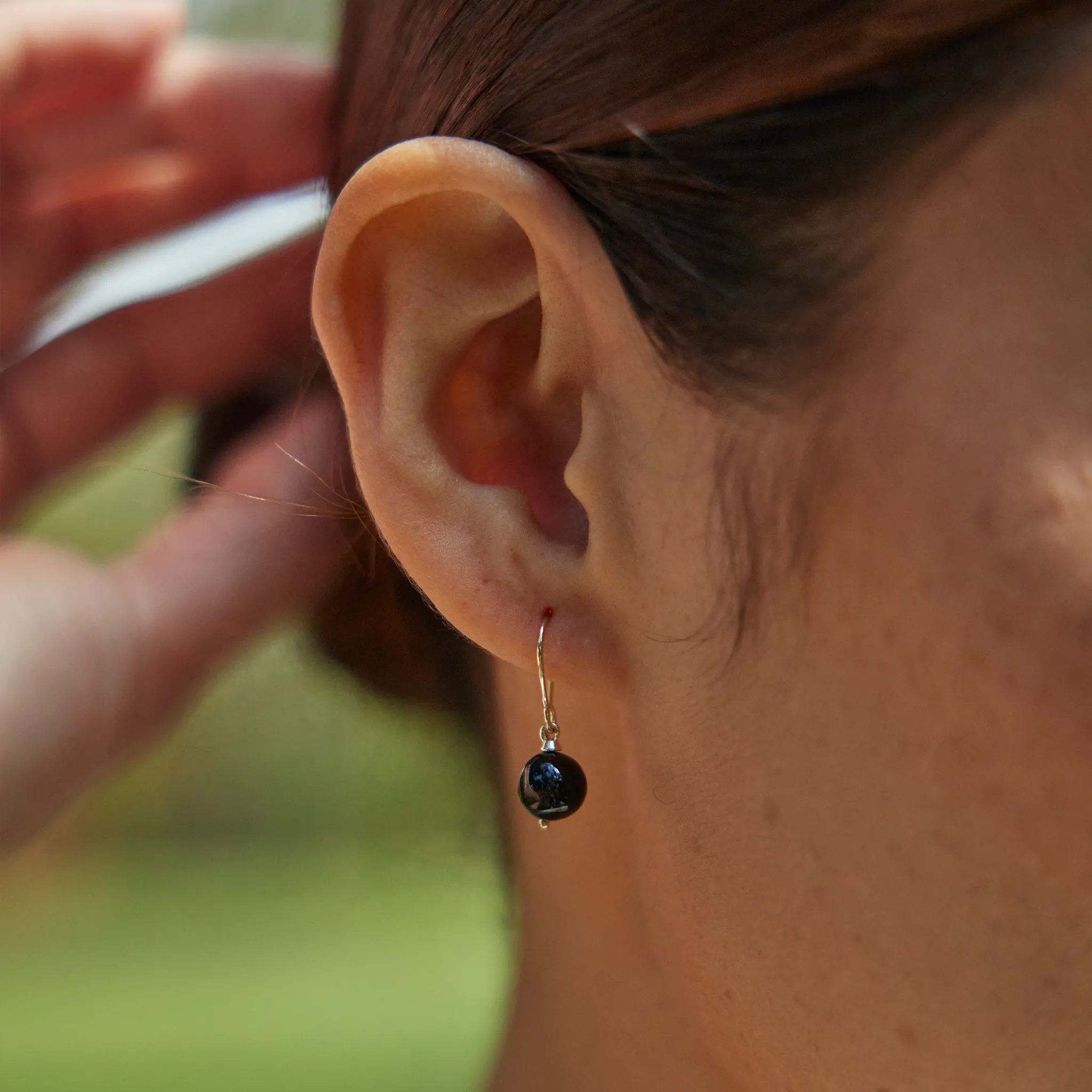 Hawaiian Black Coral Earrings in Gold -  7-7.9mm
