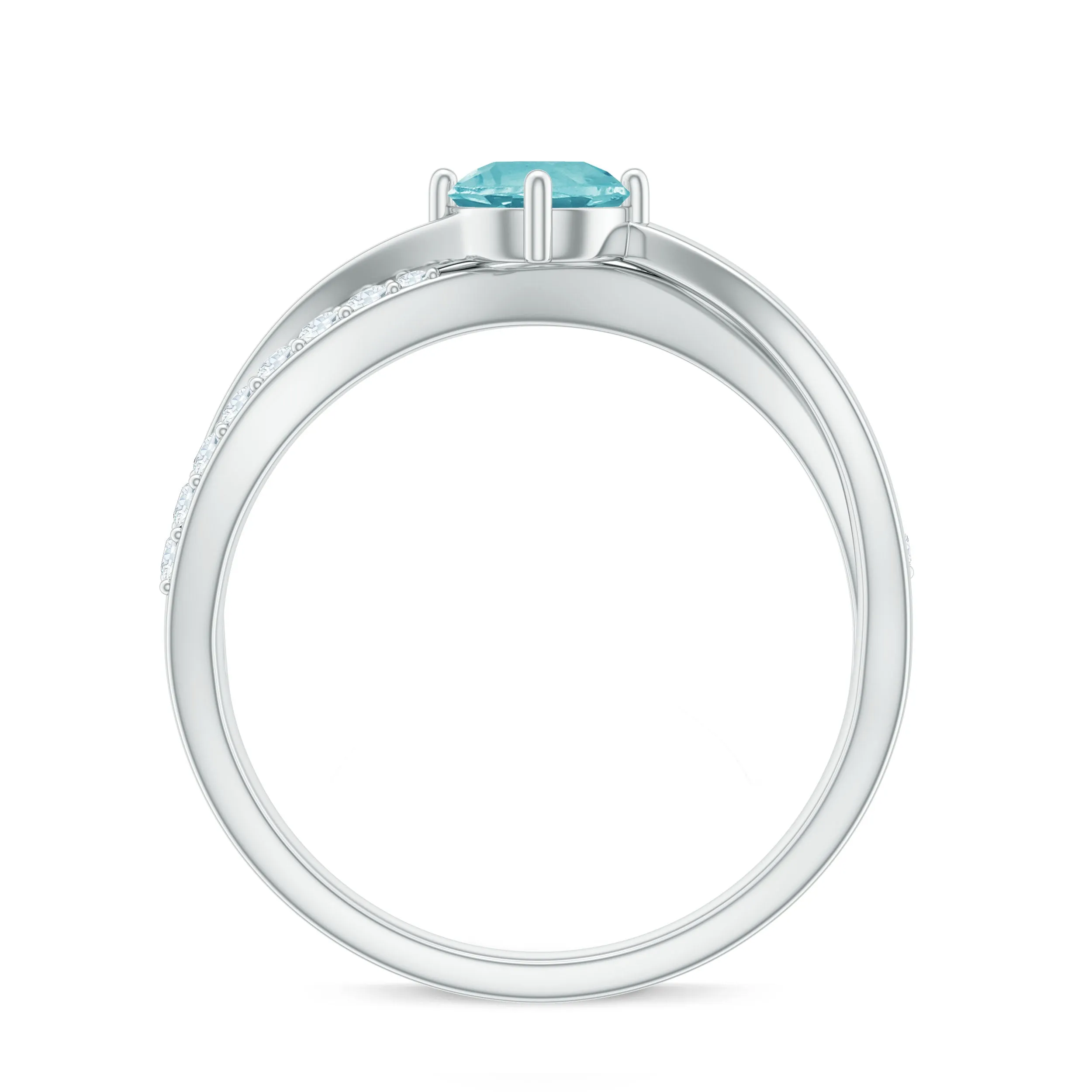 Infinity Shank Round Sky Blue Topaz Engagement Ring with Diamond