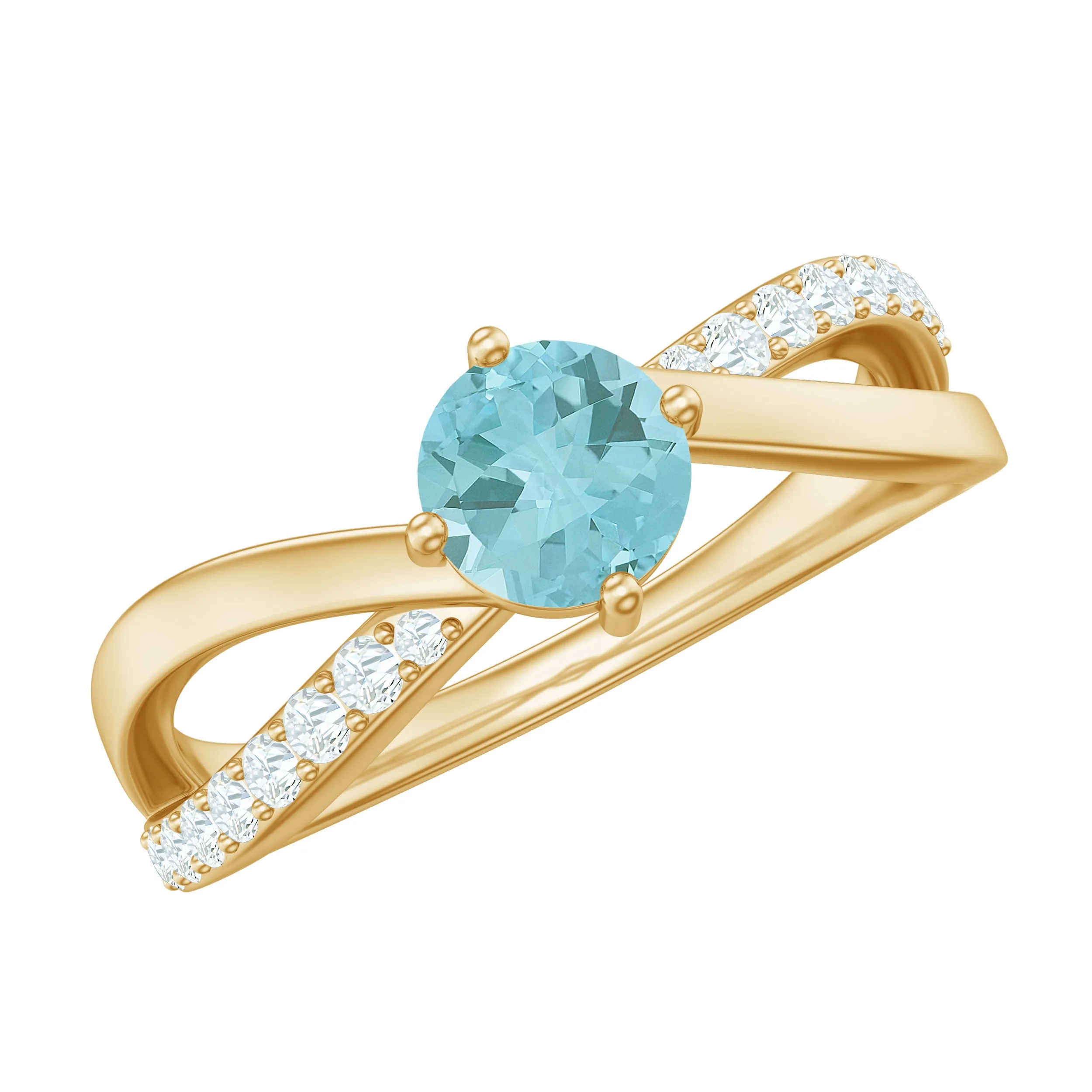 Infinity Shank Round Sky Blue Topaz Engagement Ring with Diamond