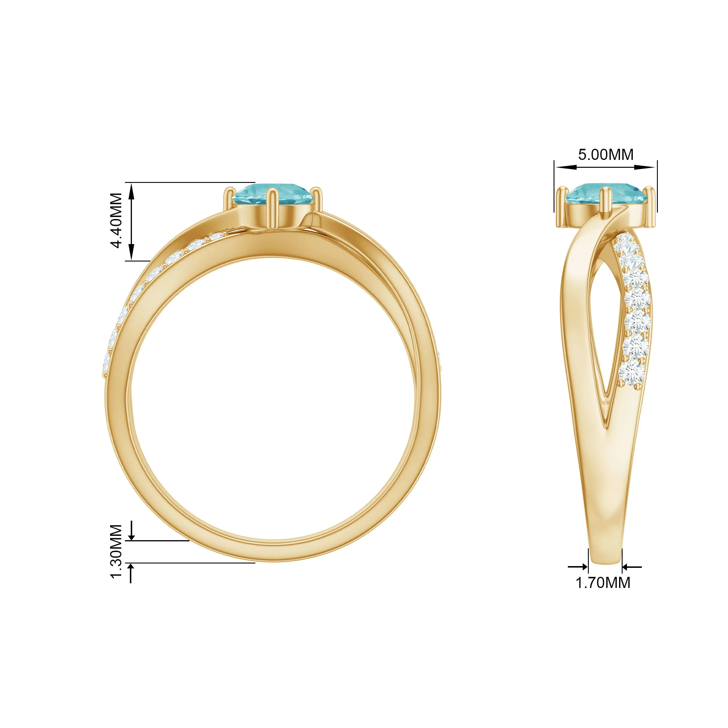 Infinity Shank Round Sky Blue Topaz Engagement Ring with Diamond