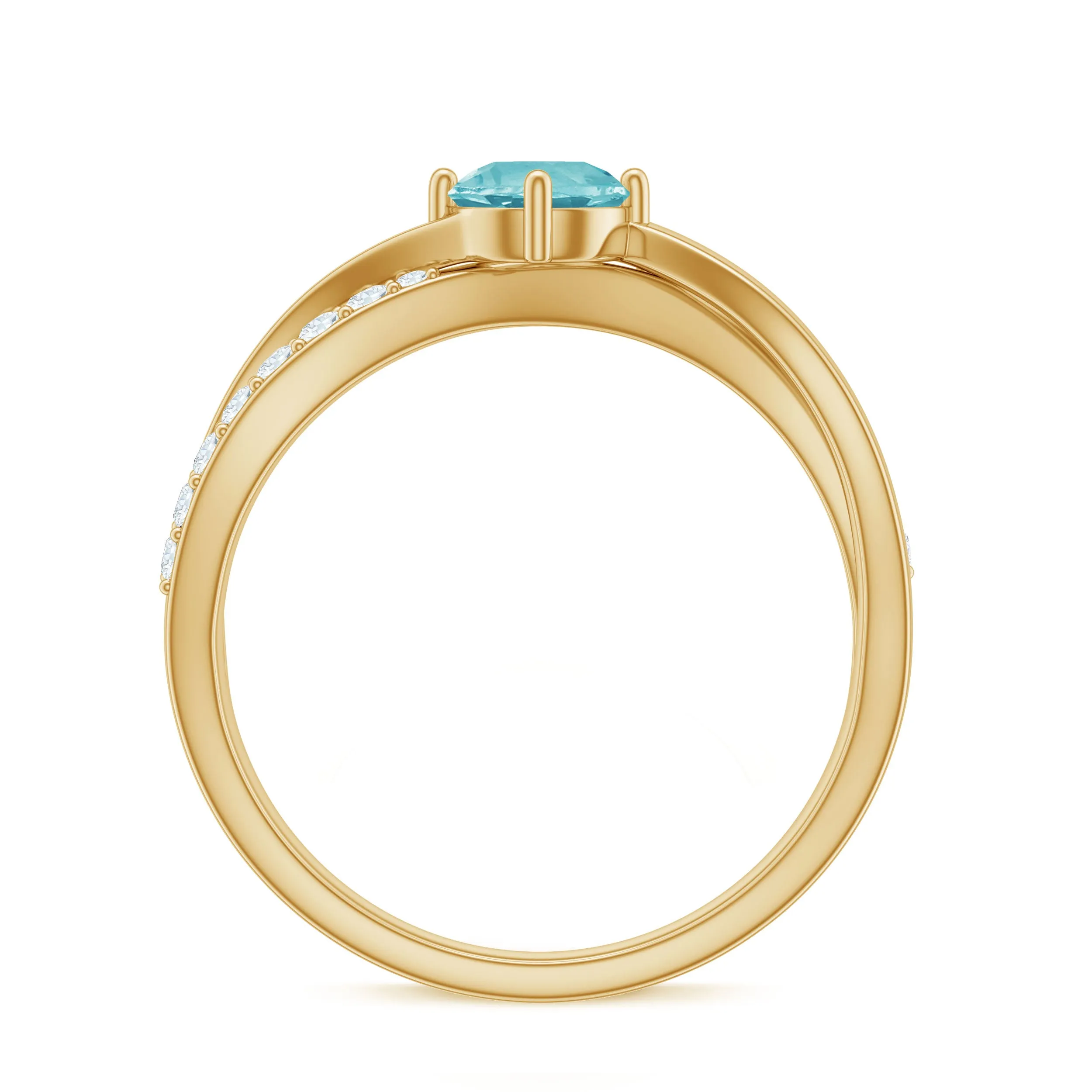 Infinity Shank Round Sky Blue Topaz Engagement Ring with Diamond