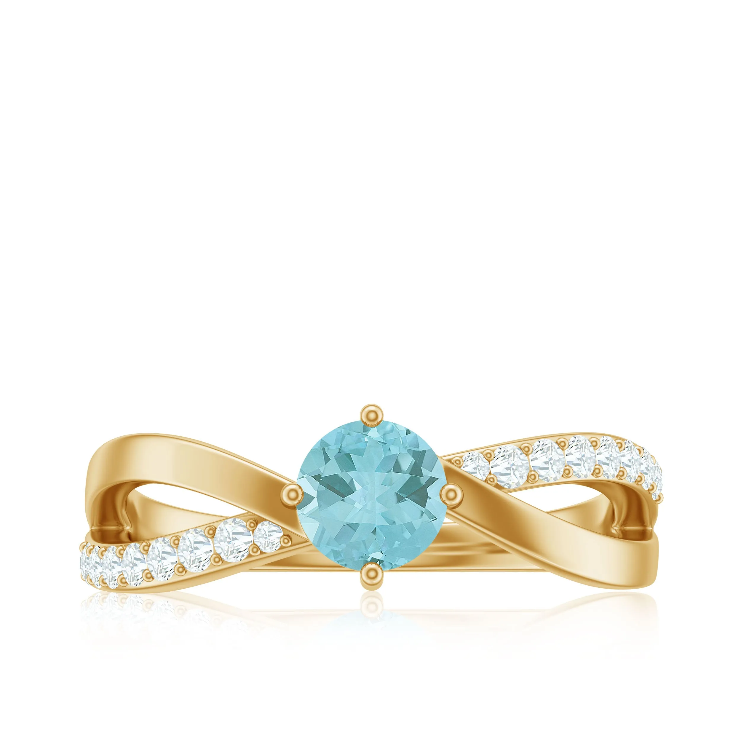 Infinity Shank Round Sky Blue Topaz Engagement Ring with Diamond