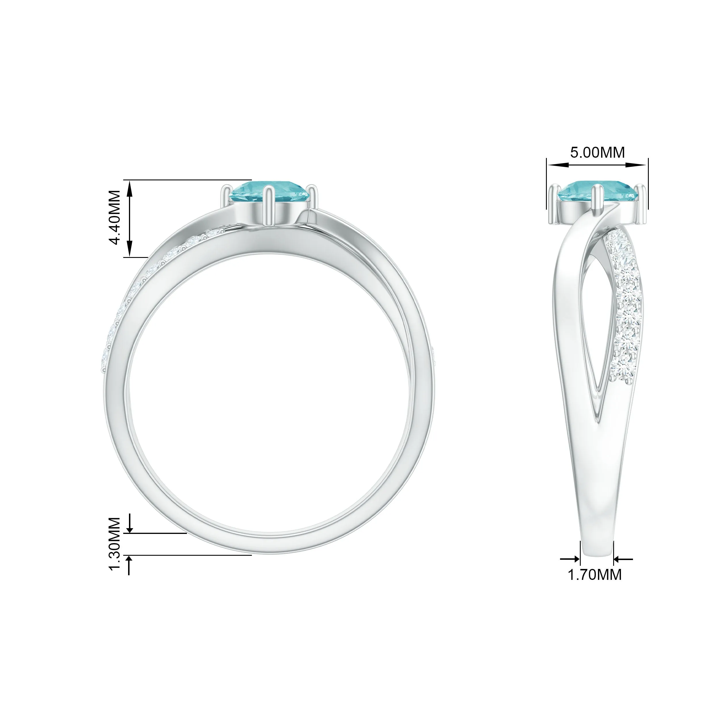 Infinity Shank Round Sky Blue Topaz Engagement Ring with Diamond