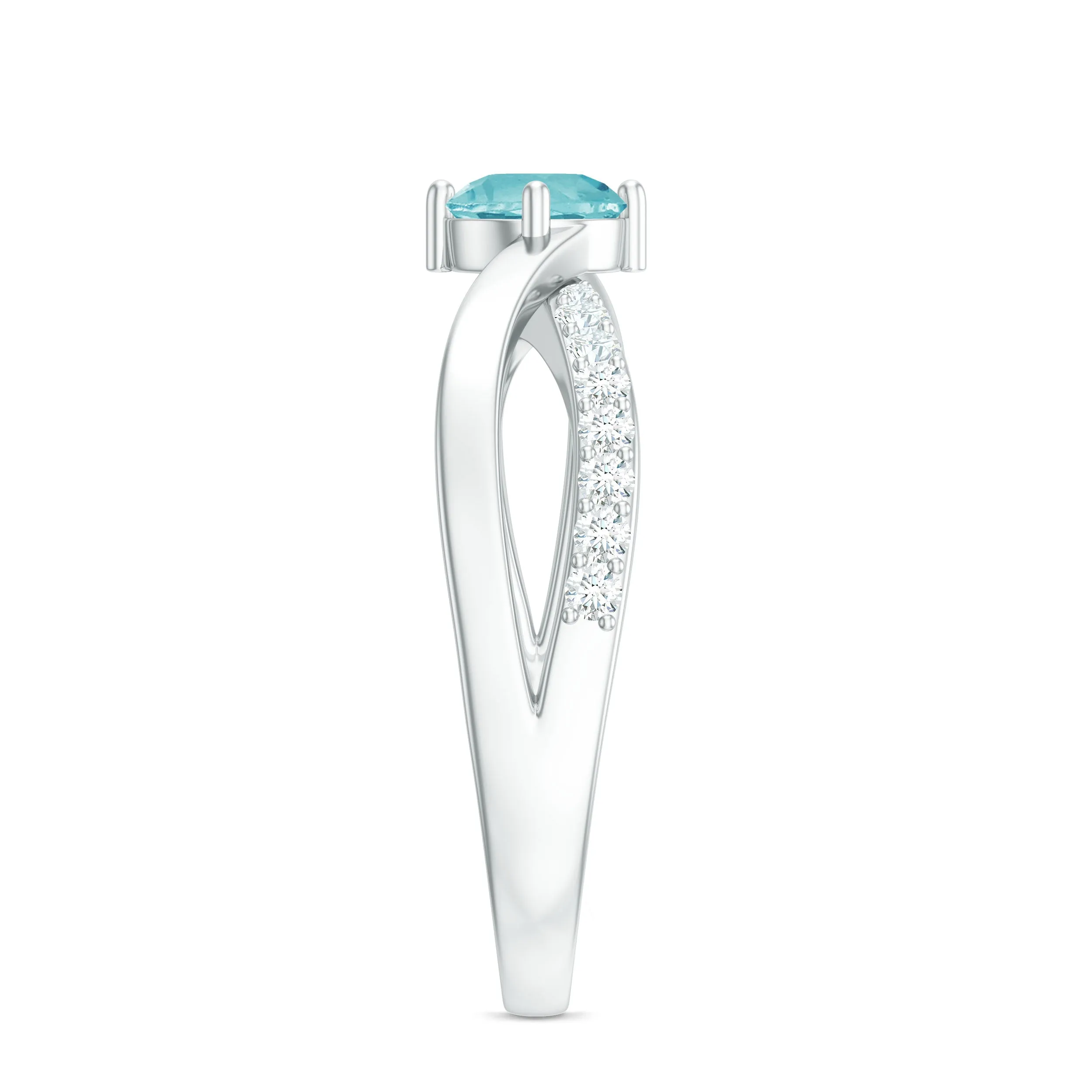 Infinity Shank Round Sky Blue Topaz Engagement Ring with Diamond