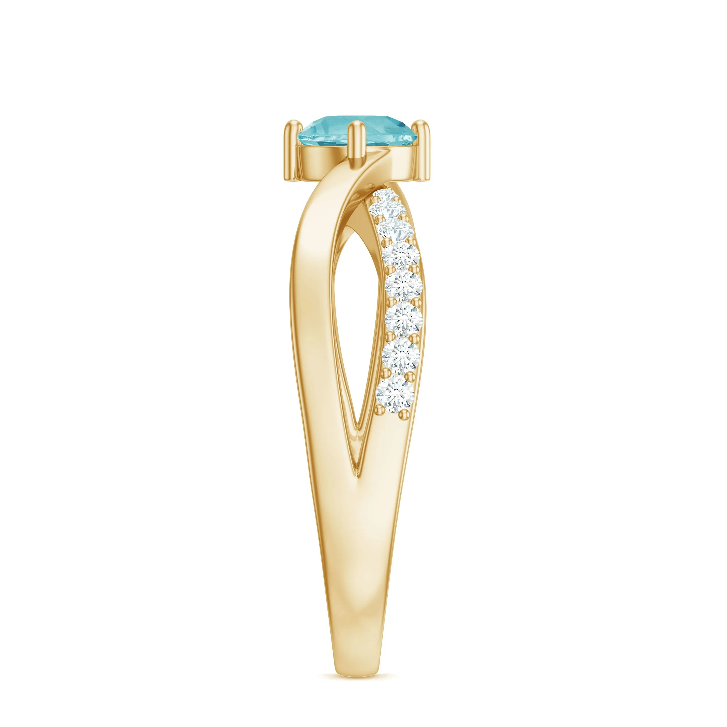 Infinity Shank Round Sky Blue Topaz Engagement Ring with Diamond