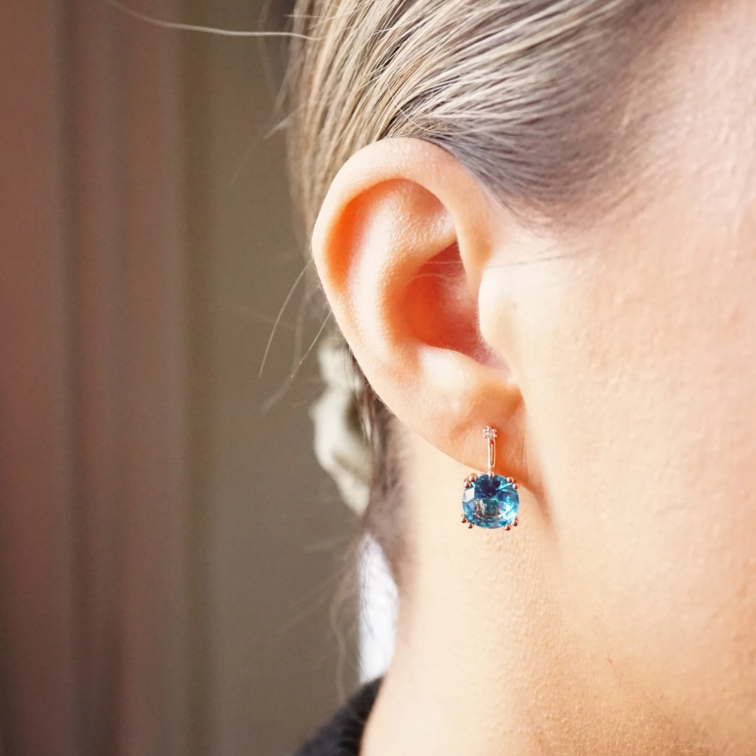 Jessica X - Rose Gold Red,Green,Blue Sapphire Small Drop Earrings