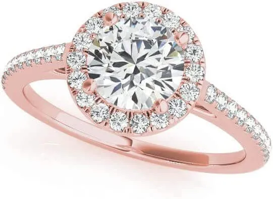 JewelMore 0.50 Carat Halo Round Cut Antique Diamond Bridal Ring for Women | 14K Solid Rose Gold | 1/2 ct Genuine Diamond Wedding/Engagement Jewelry Collection