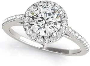 JewelMore 0.50 Carat Halo Round Cut Antique Diamond Bridal Ring for Women | 14K Solid White Gold | 1/2 ct Genuine Diamond Wedding/Engagement Jewelry Collection