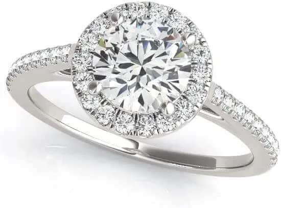 JewelMore 0.50 Carat Halo Round Cut Antique Diamond Bridal Ring for Women | 14K Solid White Gold | 1/2 ct Genuine Diamond Wedding/Engagement Jewelry Collection