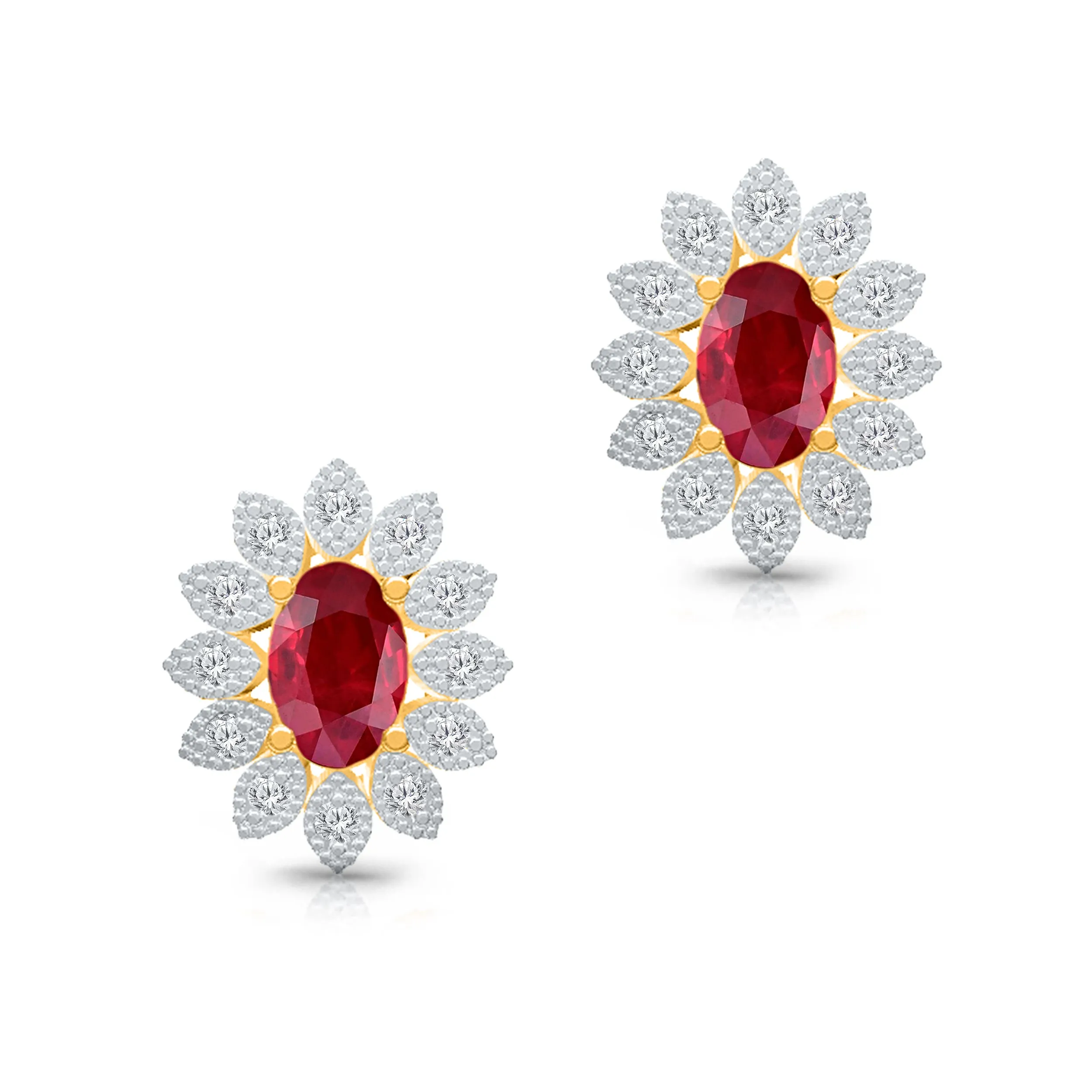 Kallati Ruby Diamond Halo Stud Earrings