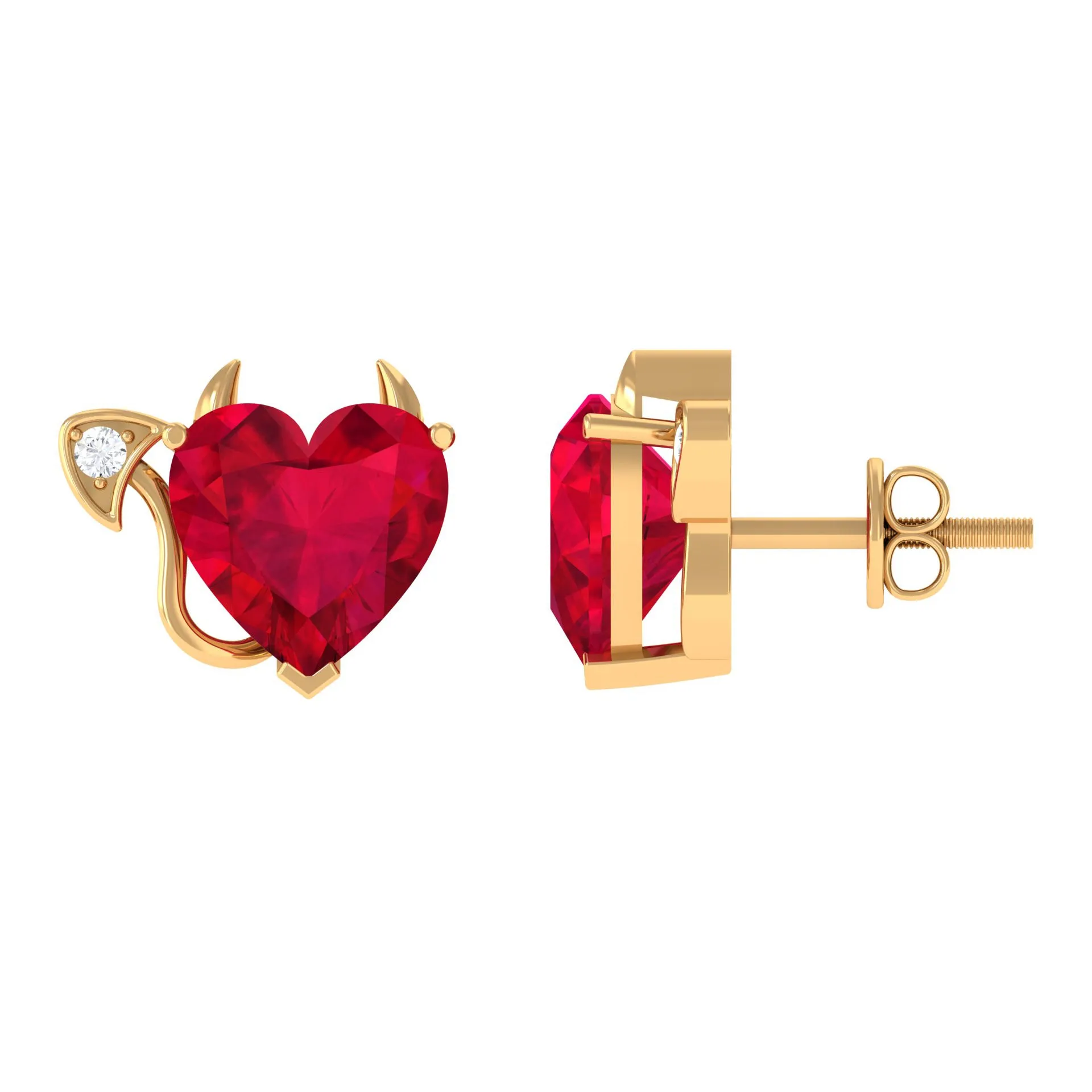 Lab Grown Ruby and Zircon Devil Heart Earrings