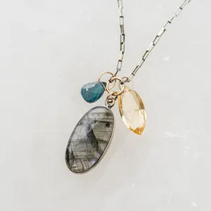 Labradorite Oval Necklace with London Blue Topaz and Citrine