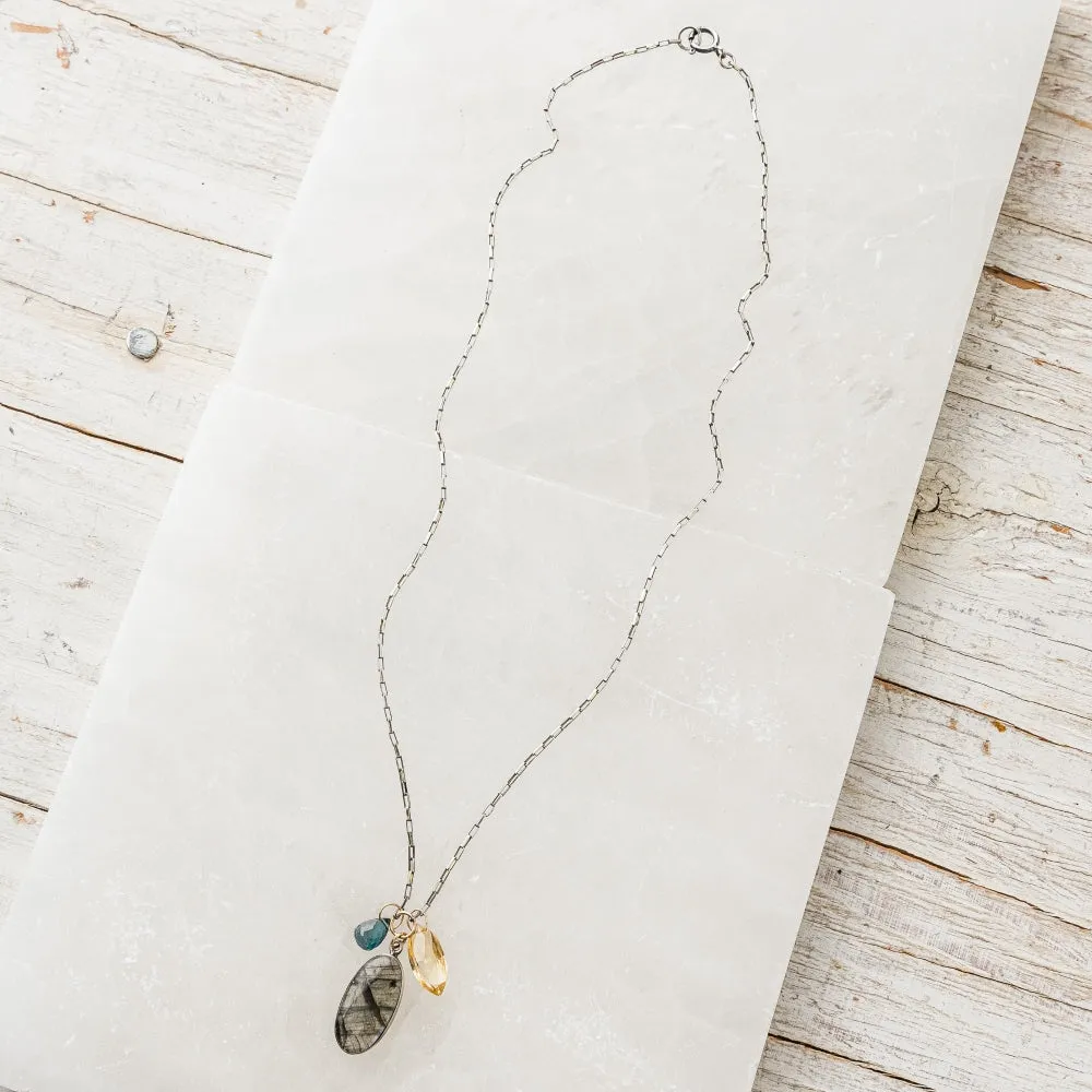 Labradorite Oval Necklace with London Blue Topaz and Citrine