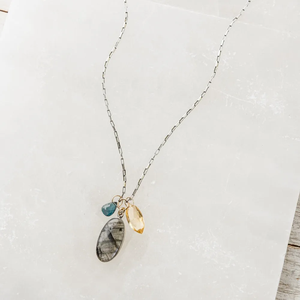 Labradorite Oval Necklace with London Blue Topaz and Citrine