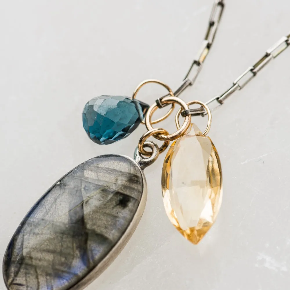 Labradorite Oval Necklace with London Blue Topaz and Citrine