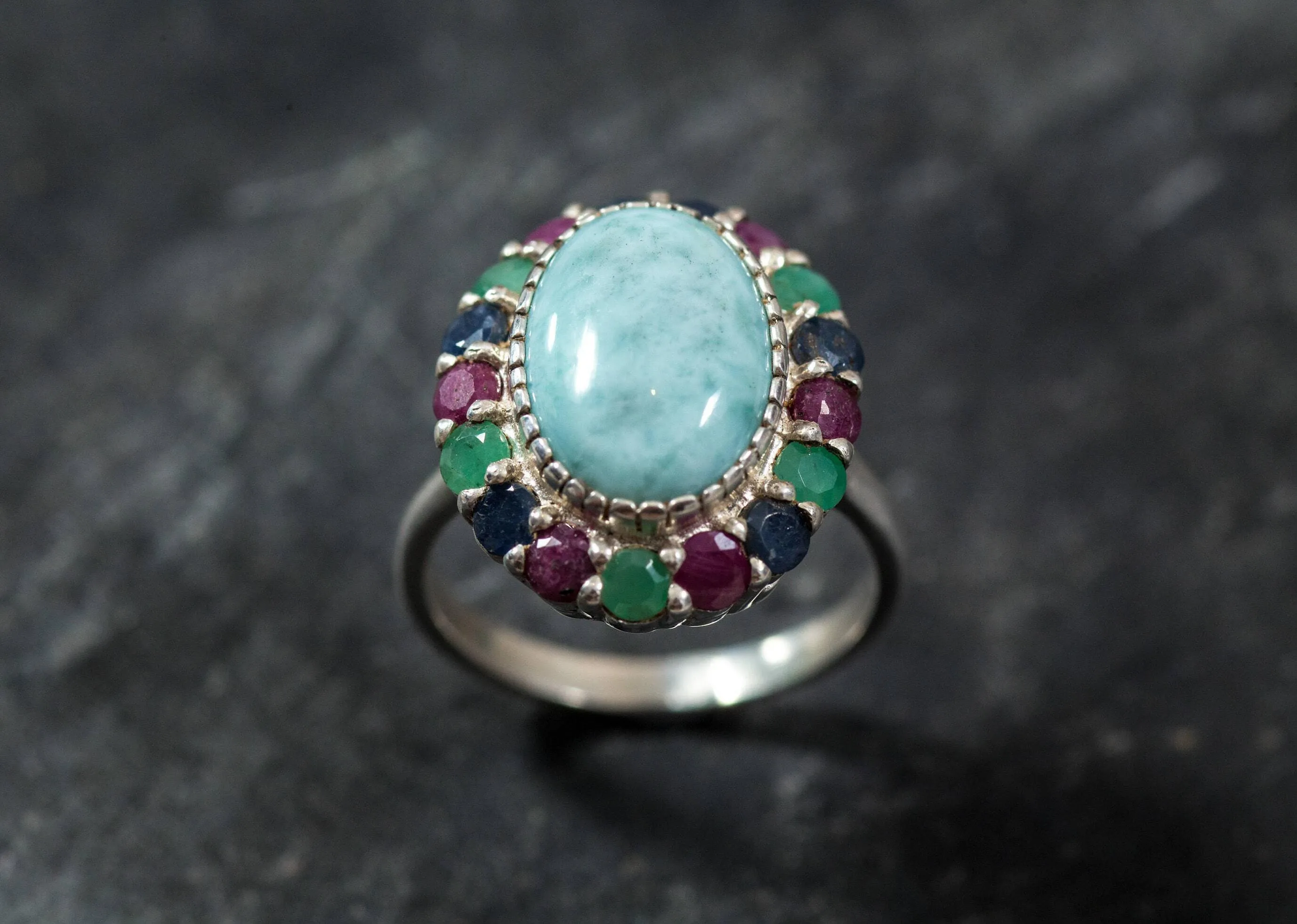 Larimar Ring - Large Blue Ring - Statement Victorian Ring