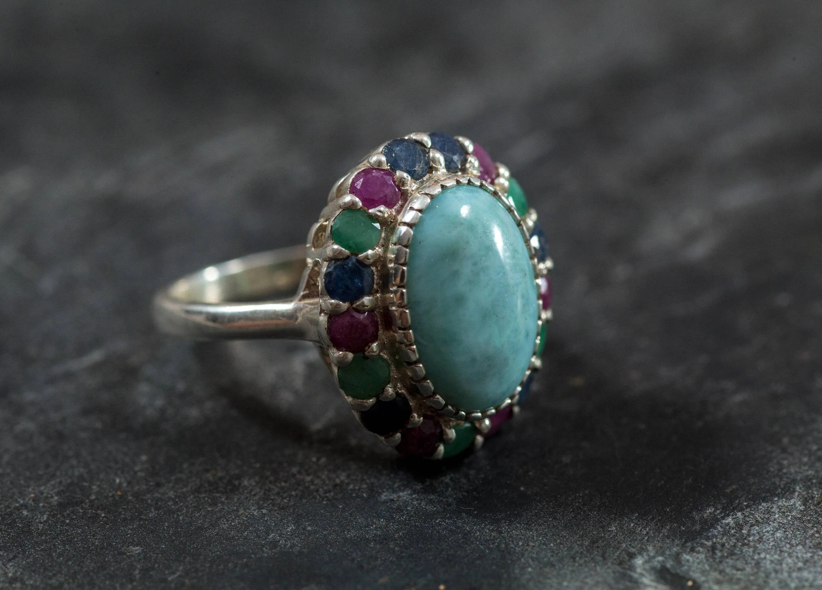 Larimar Ring - Large Blue Ring - Statement Victorian Ring