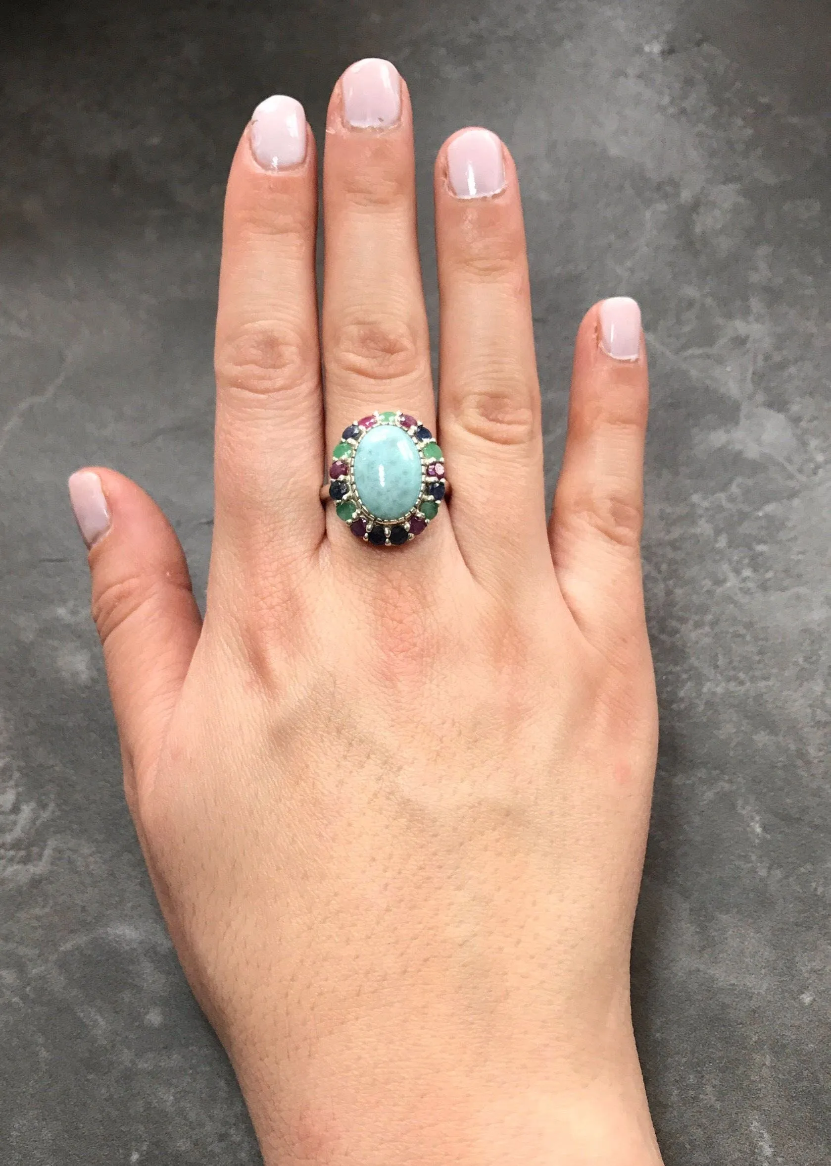 Larimar Ring - Large Blue Ring - Statement Victorian Ring