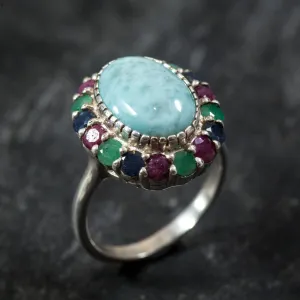 Larimar Ring - Large Blue Ring - Statement Victorian Ring