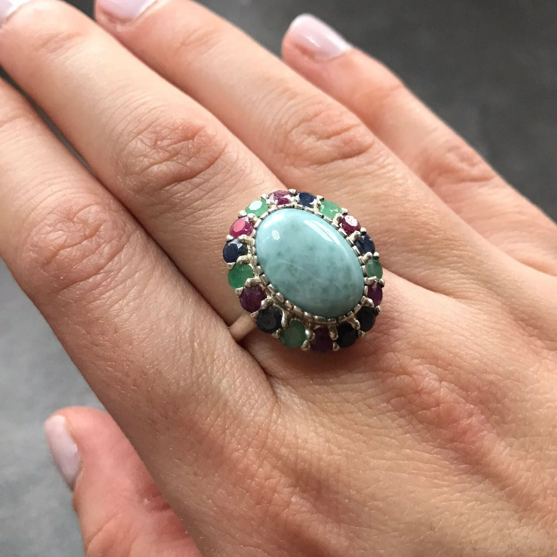 Larimar Ring - Large Blue Ring - Statement Victorian Ring