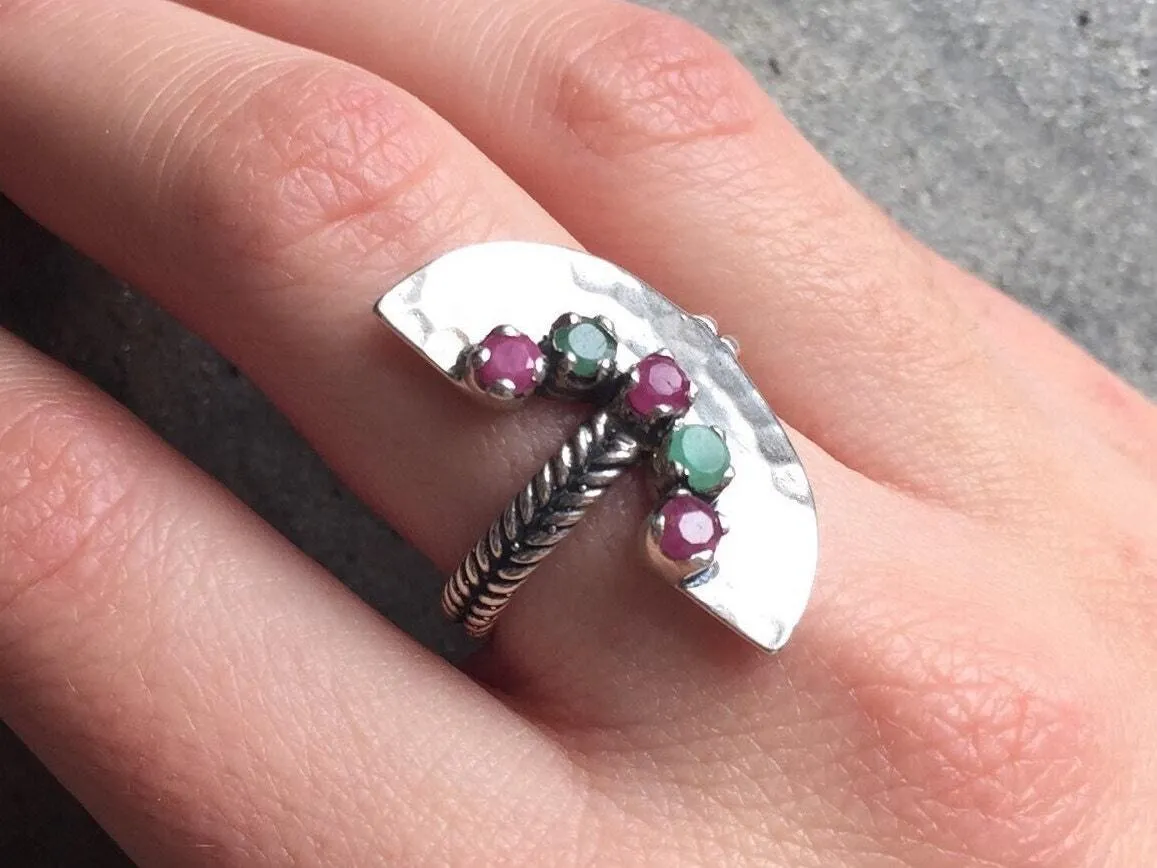 Long Emerald Ring - Statement Ruby Ring - Egyptian Ring