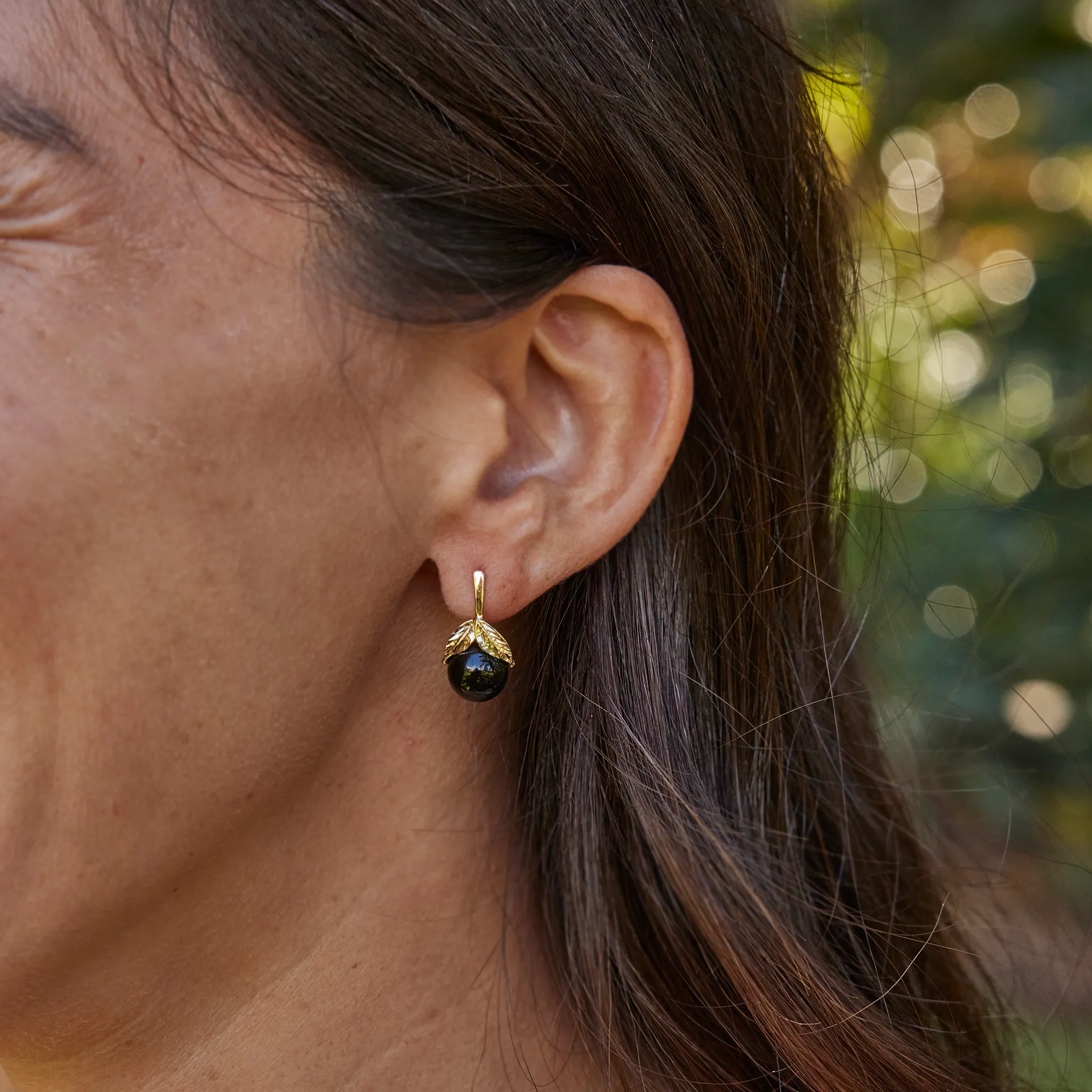 Maile Black Coral Earrings in Gold - 9-10mm