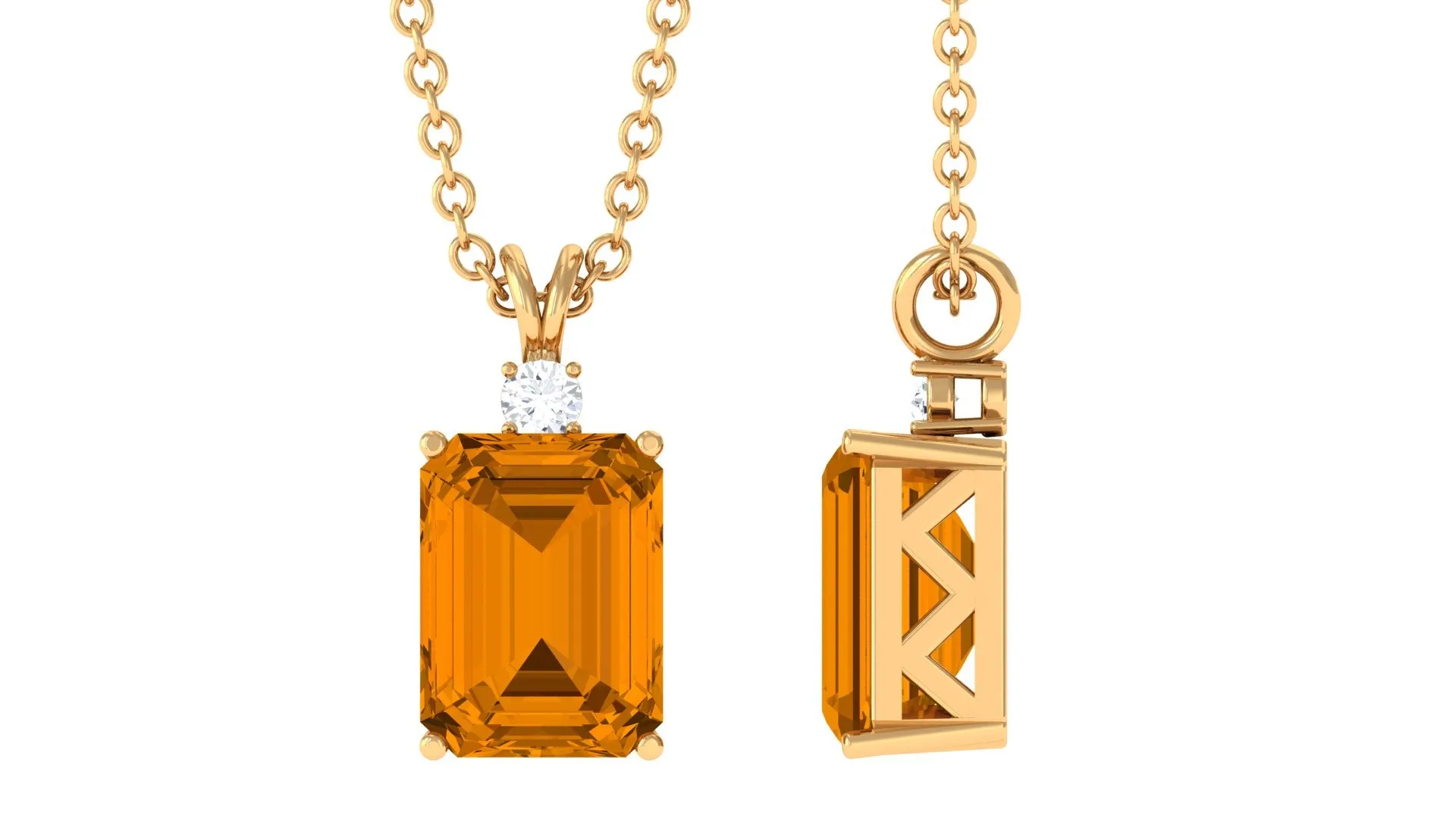 Minimal Solitaire Citrine Pendant Necklace with Rabbit Ear Bail
