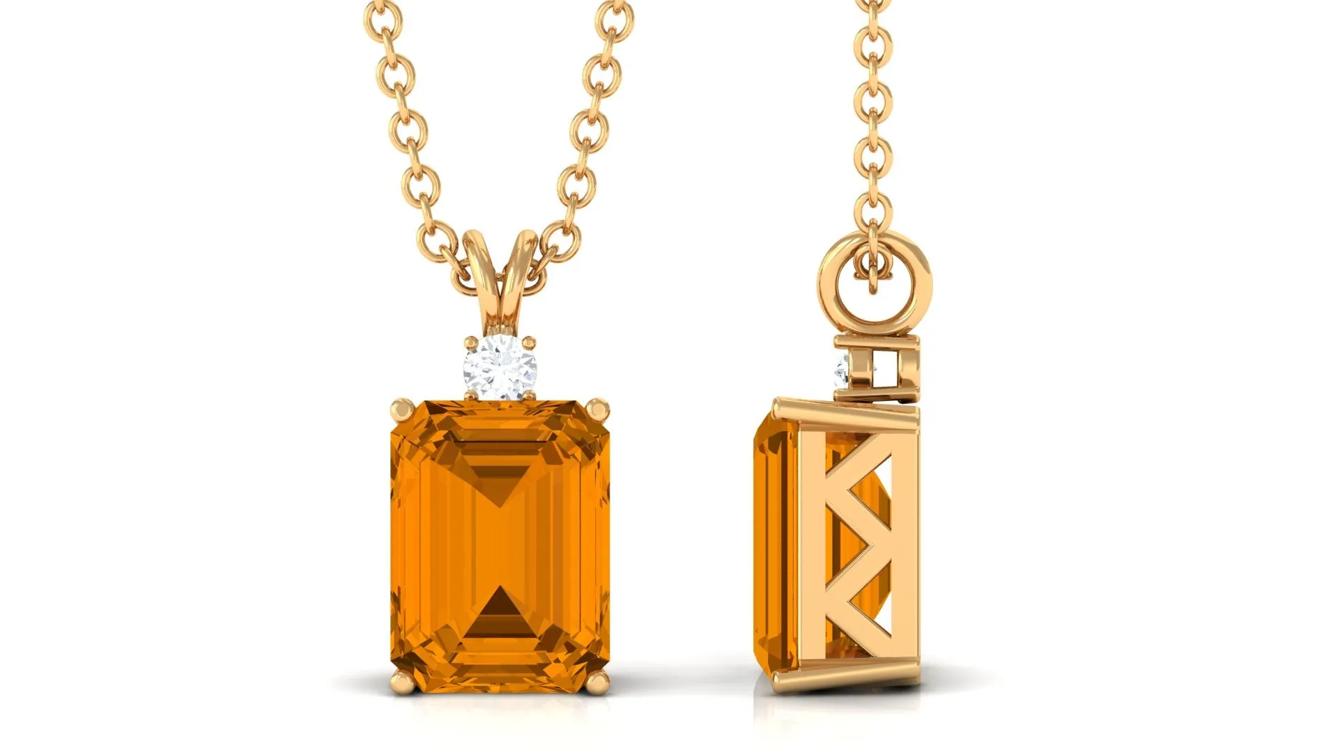 Minimal Solitaire Citrine Pendant Necklace with Rabbit Ear Bail