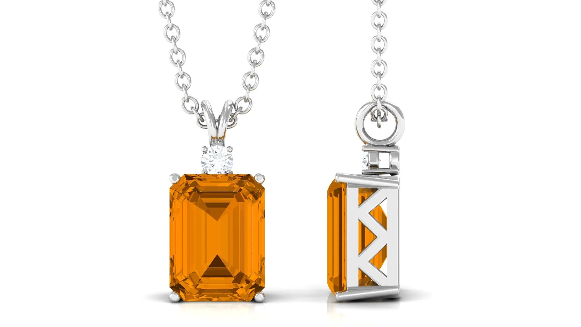 Minimal Solitaire Citrine Pendant Necklace with Rabbit Ear Bail