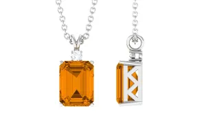Minimal Solitaire Citrine Pendant Necklace with Rabbit Ear Bail