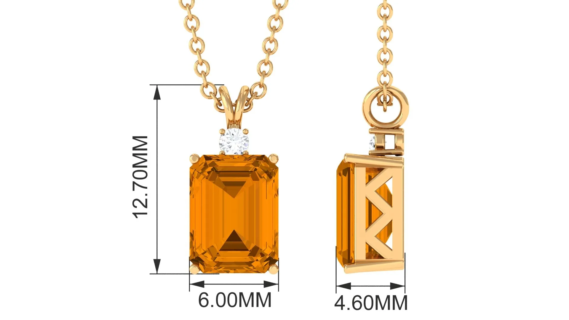 Minimal Solitaire Citrine Pendant Necklace with Rabbit Ear Bail