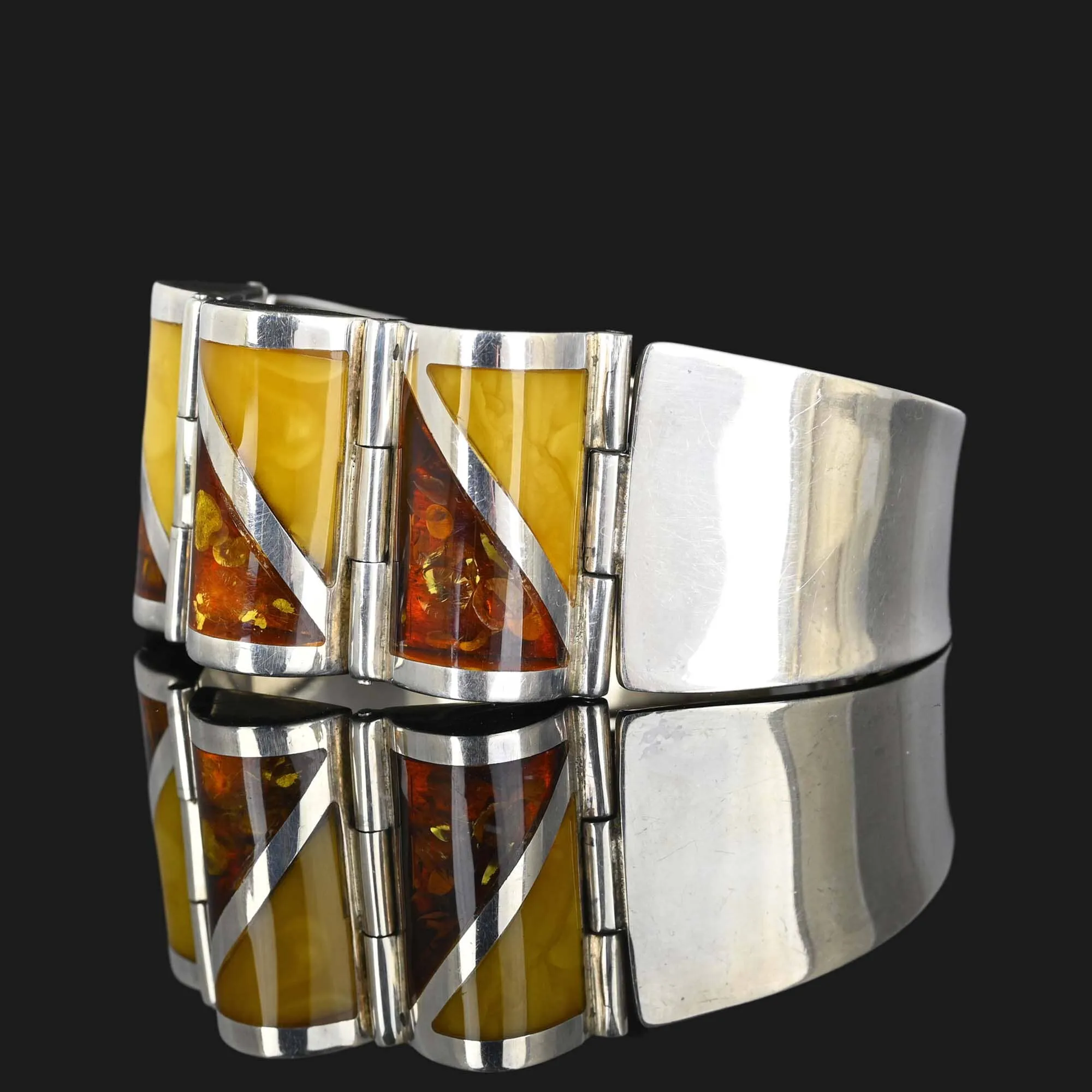Modernist Butterscotch Baltic Amber Bracelet in Silver