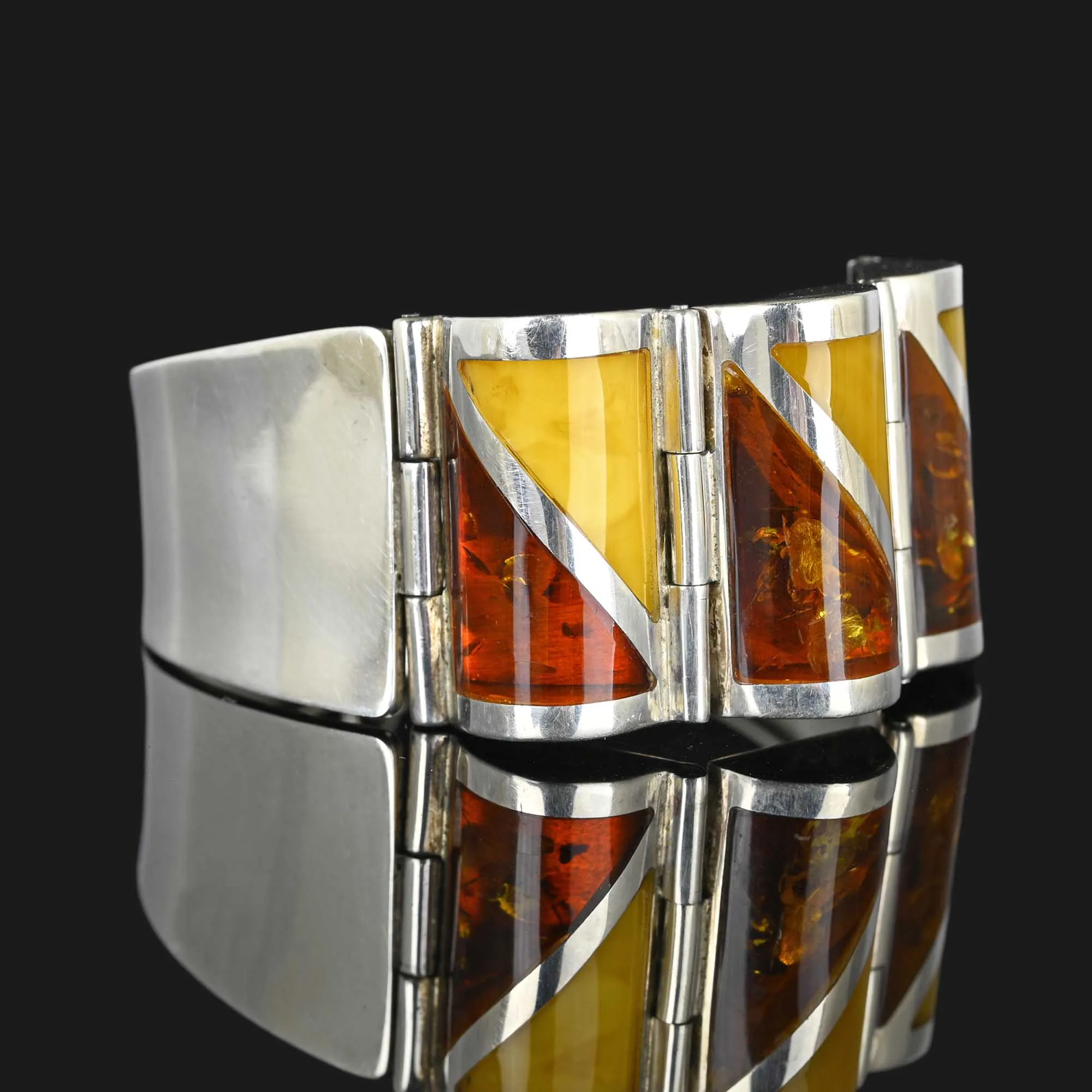 Modernist Butterscotch Baltic Amber Bracelet in Silver