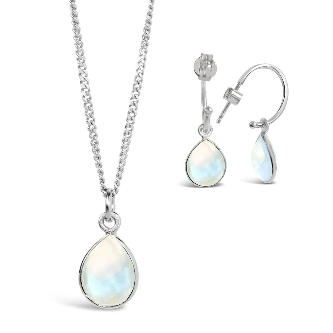 Moonstone Drop Hoop Earrings | Silver- June