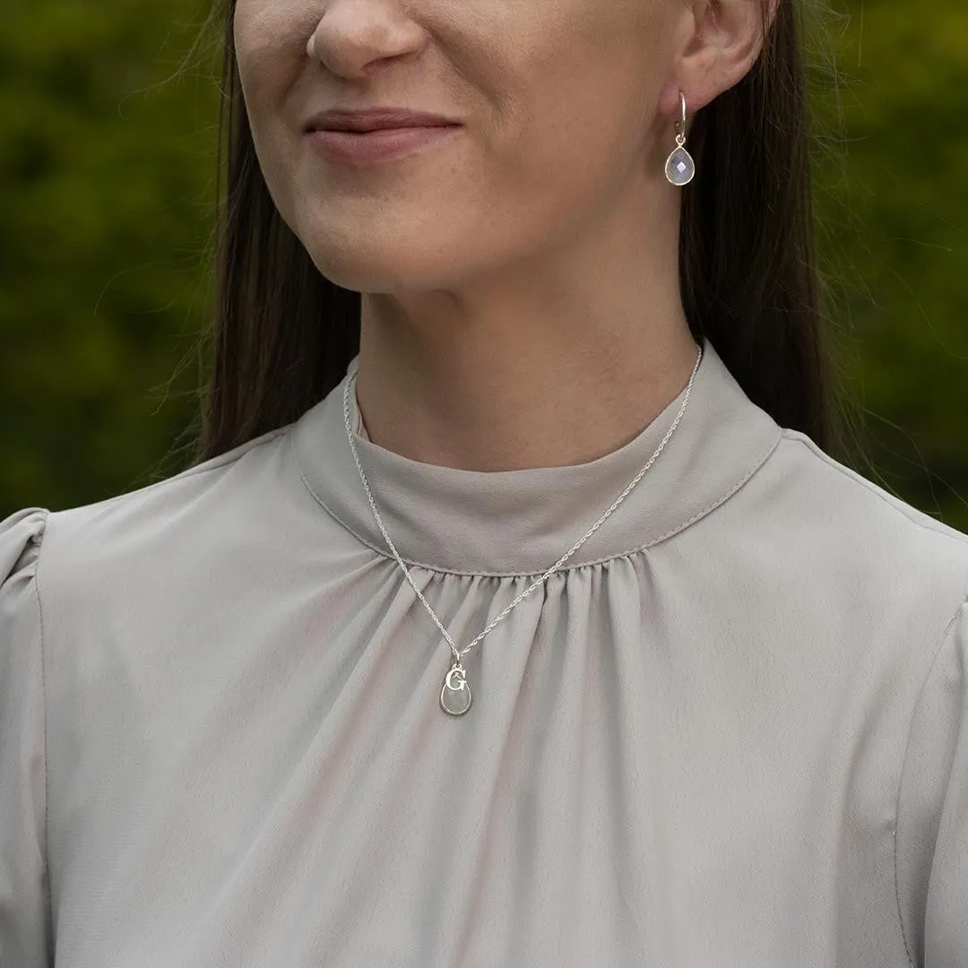 Moonstone Drop Hoop Earrings | Silver- June