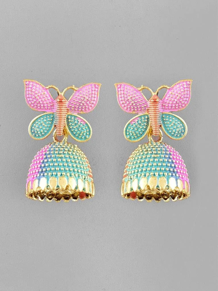 Multi Color Butterfly Contemporary Jhumka Earrings - Voj