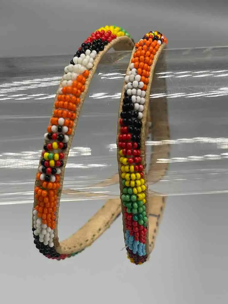 Multi-color narrow fine beaded leather bracelet - Mauritania