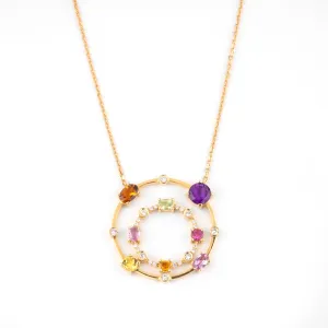 Multi coloured gemstones & diamonds 18k yellow gold pendant