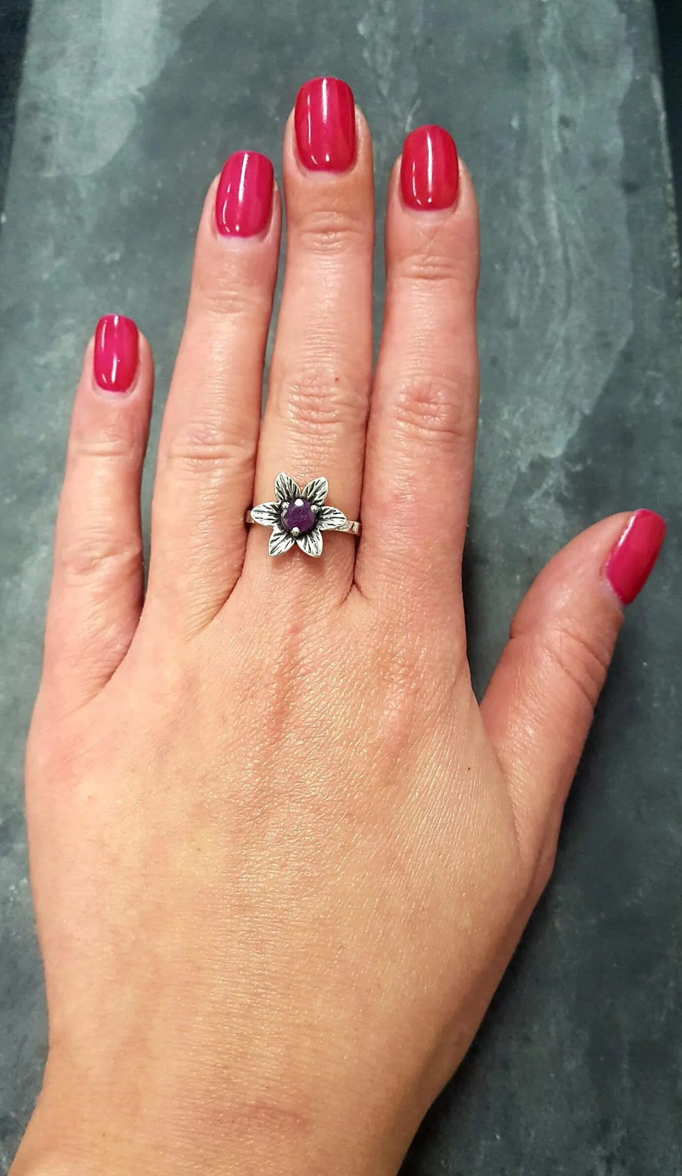 Natural Ruby Ring - Red Flower Ring - Vintage Solitaire Ring