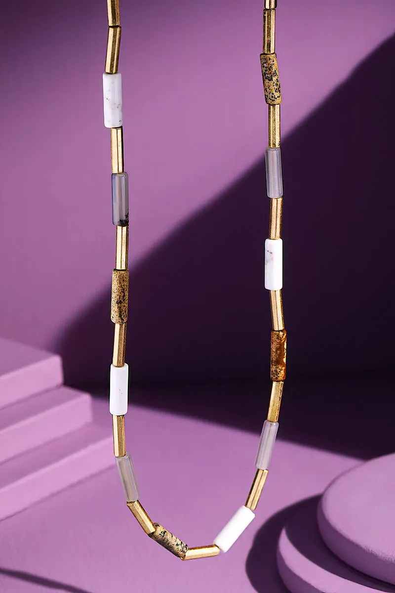 Natural Stone & Metal Necklace