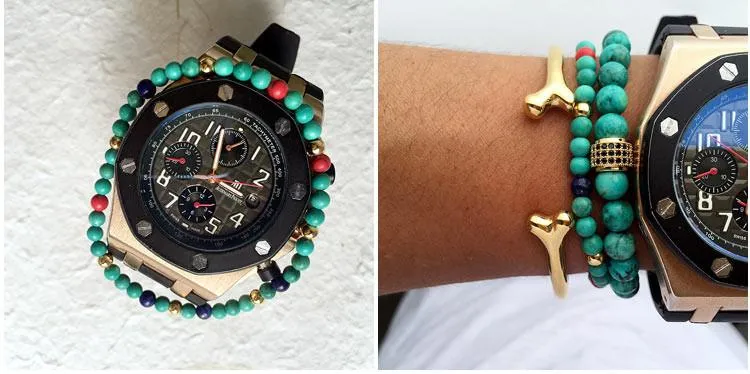 Natural Stone Gold Beaded Bracelet