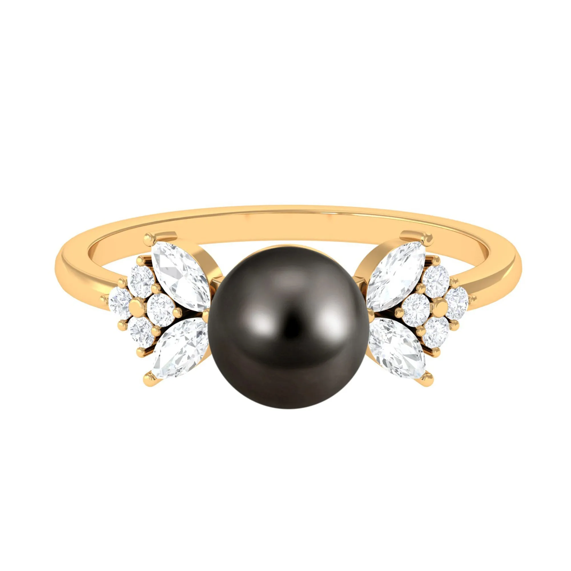 Nature Inspired Tahitian Pearl Engagement Ring with Diamond Accent