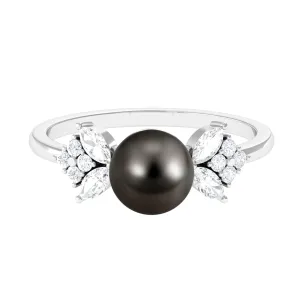 Nature Inspired Tahitian Pearl Engagement Ring with Diamond Accent