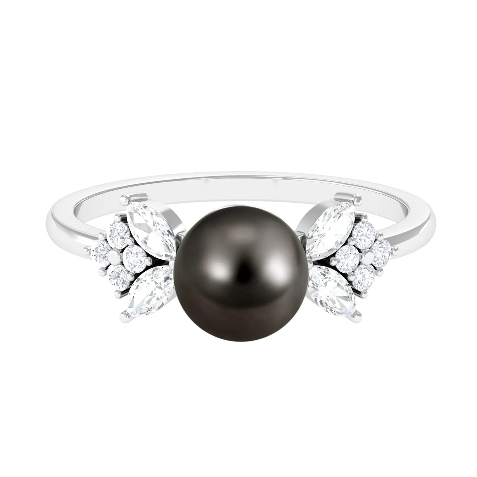 Nature Inspired Tahitian Pearl Engagement Ring with Diamond Accent