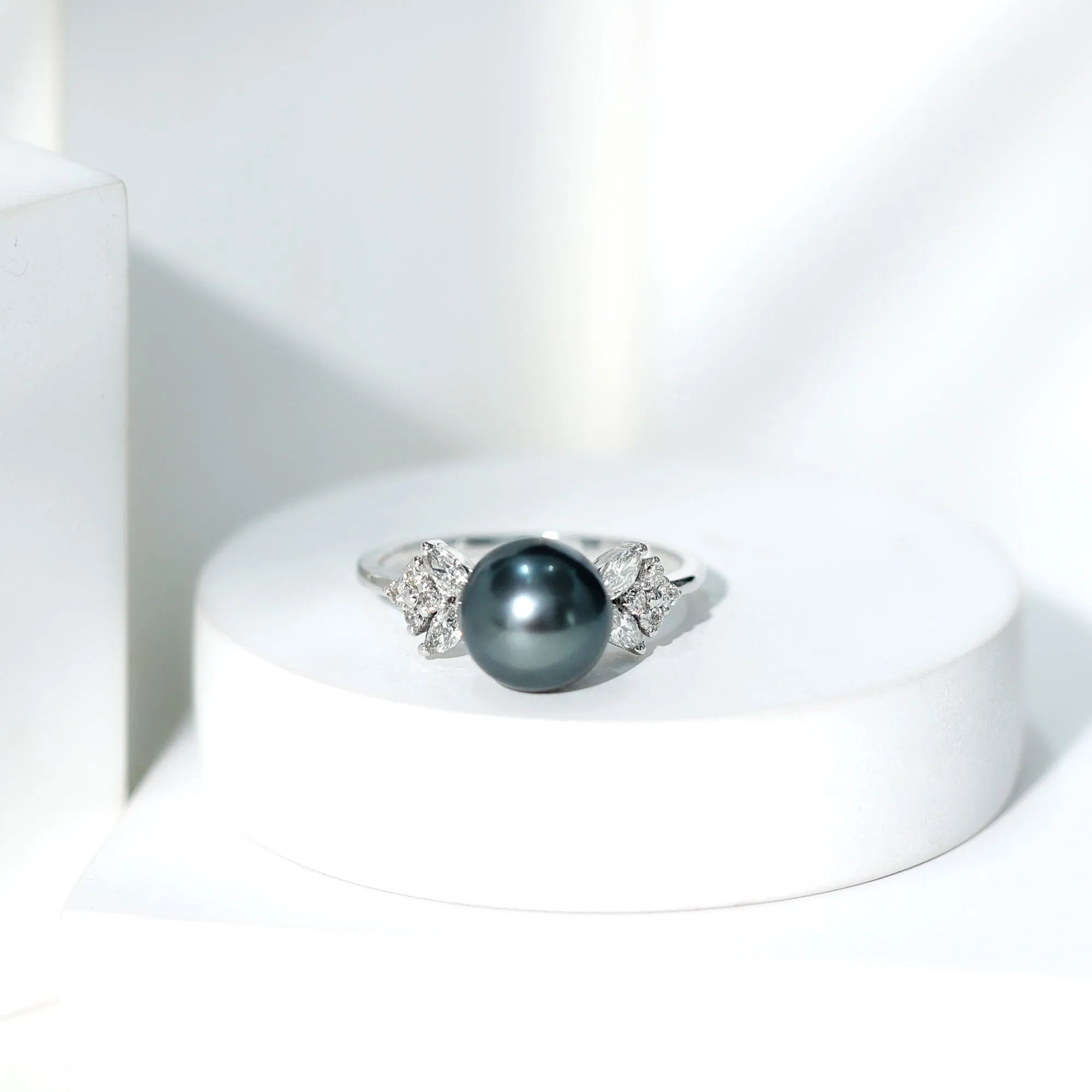 Nature Inspired Tahitian Pearl Engagement Ring with Diamond Accent