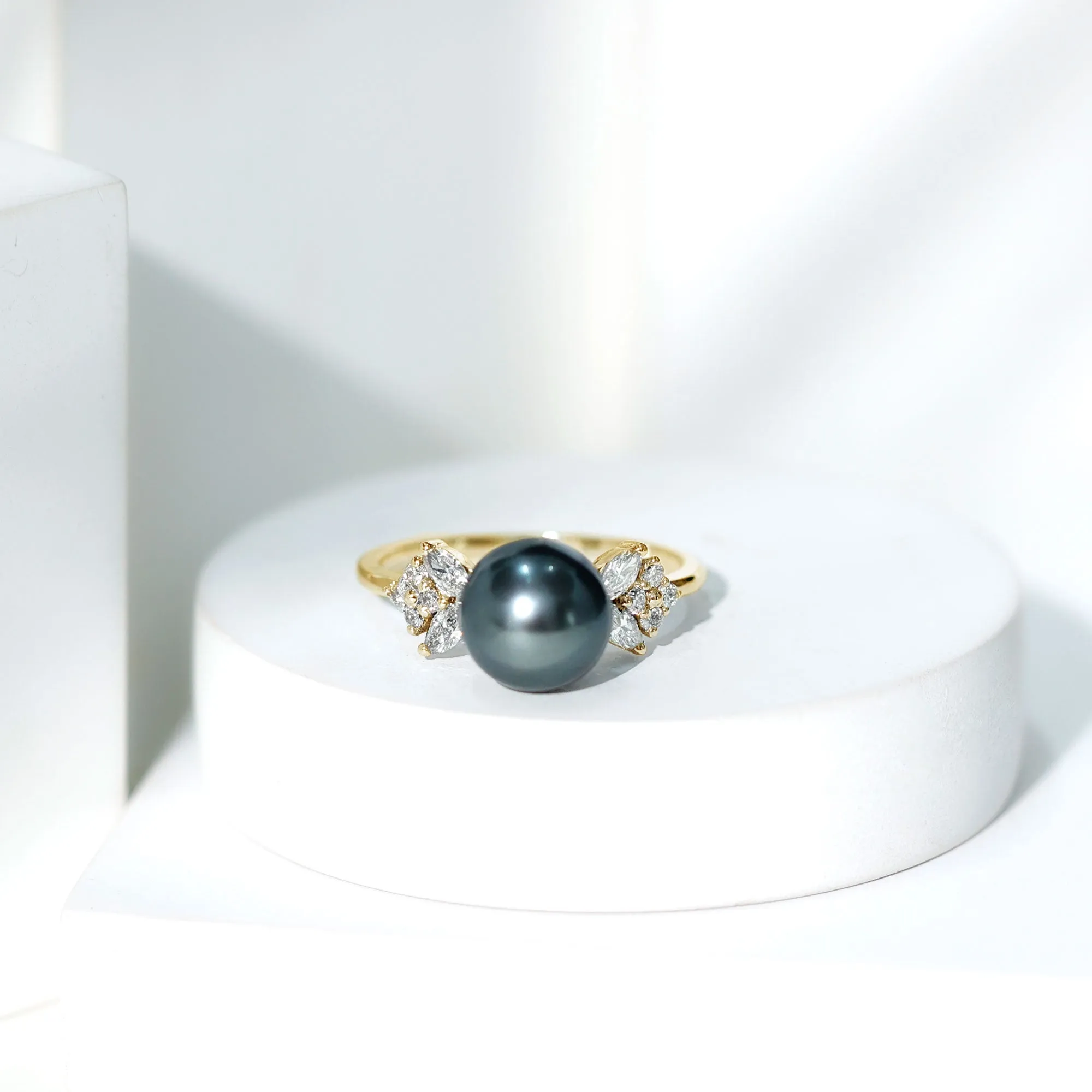Nature Inspired Tahitian Pearl Engagement Ring with Diamond Accent